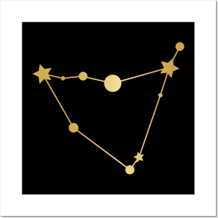 Capricorn Zodiac Constellation in Gold - Black Posters and Art